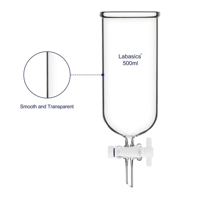 Labasics Dropping Funnel, Teflon Stopcock High Borosilicate Glass Top Opening Non-Graduated, for Precise Liquid Dispensing, 500 ml - Image 2